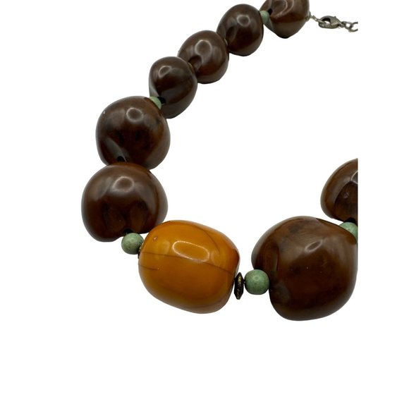 Brown and Orange Beaded Necklace with Green Spacer Beads 16 inch - Picture 7 of 7